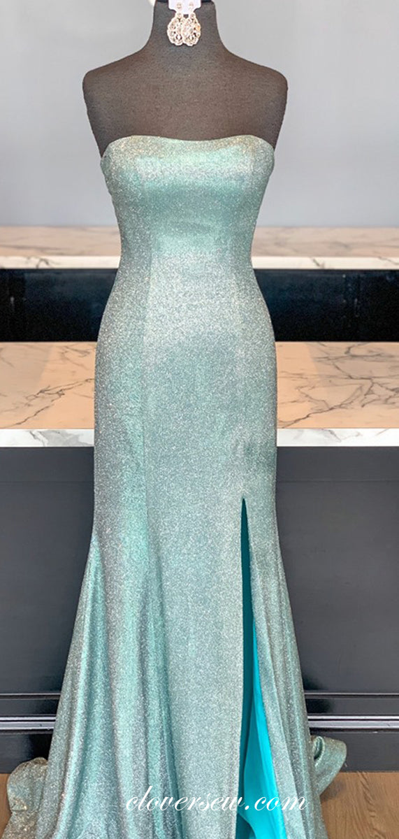 Tiffany Blue Shiny Satin Strapless Sheath Prom Dresses,CP0334 – clover sew