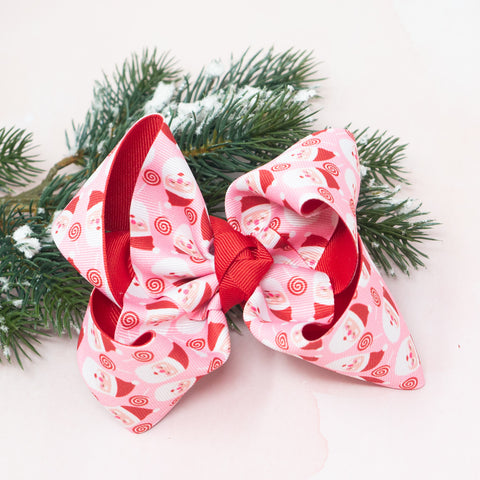pink santas printed holiday christmas grosgrain ribbon