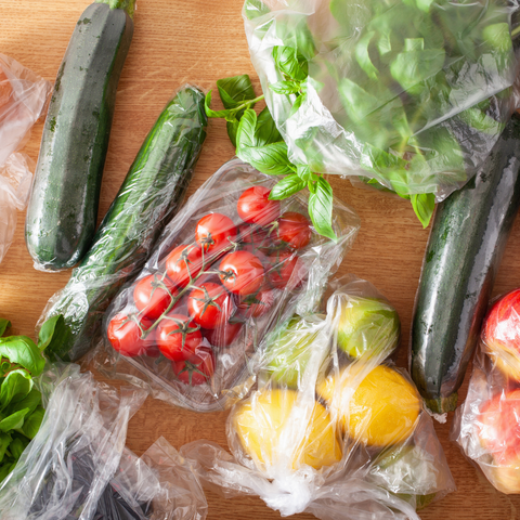 Produce covered in single-use plastic