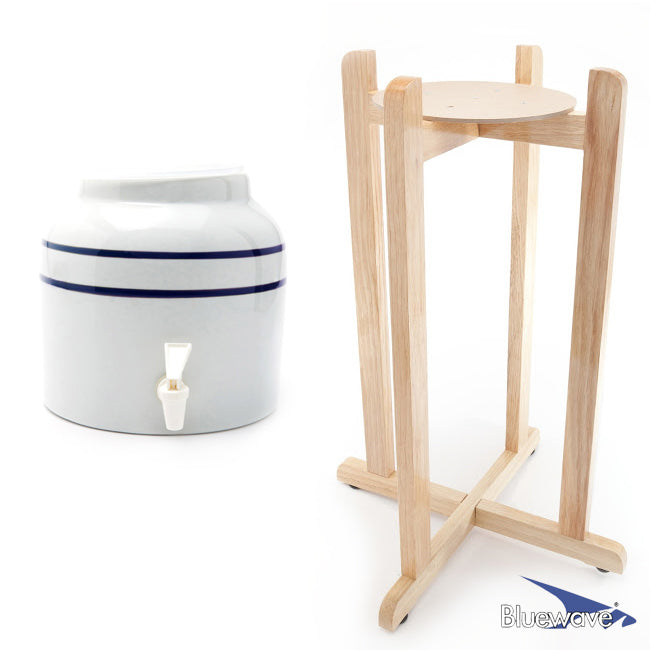 Classic Blue Stripe Beverage Dispenser Floor Wood Stand