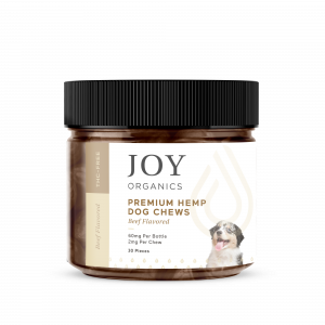 Joy Organics premium hemp dog treats in a jar