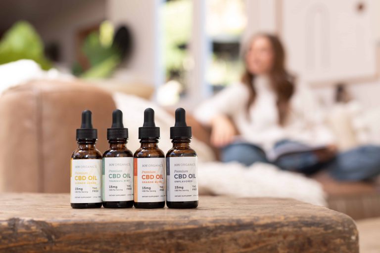 row of Joy Organics broad spectrum CBD Tinctures