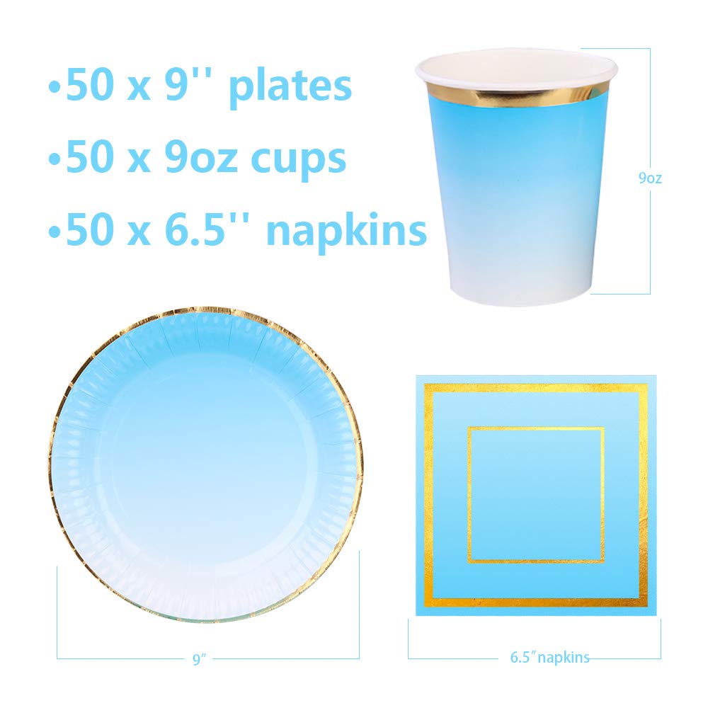 blue paper cups and plates