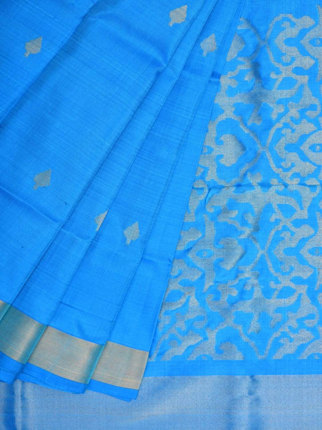 Blue Uppada Silk Handloom Saree With Jungla Pallu Design U1684