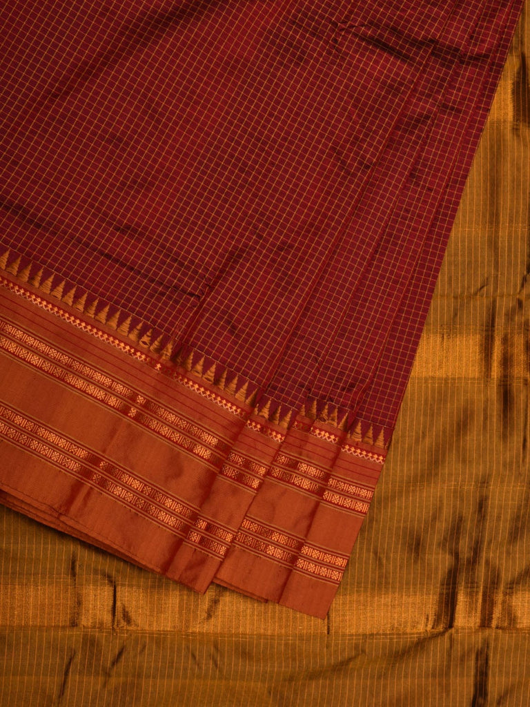 Brown and Mustard Narayanpet Silk Handloom Plain Saree with Traditional Border Design No Blouse np0586