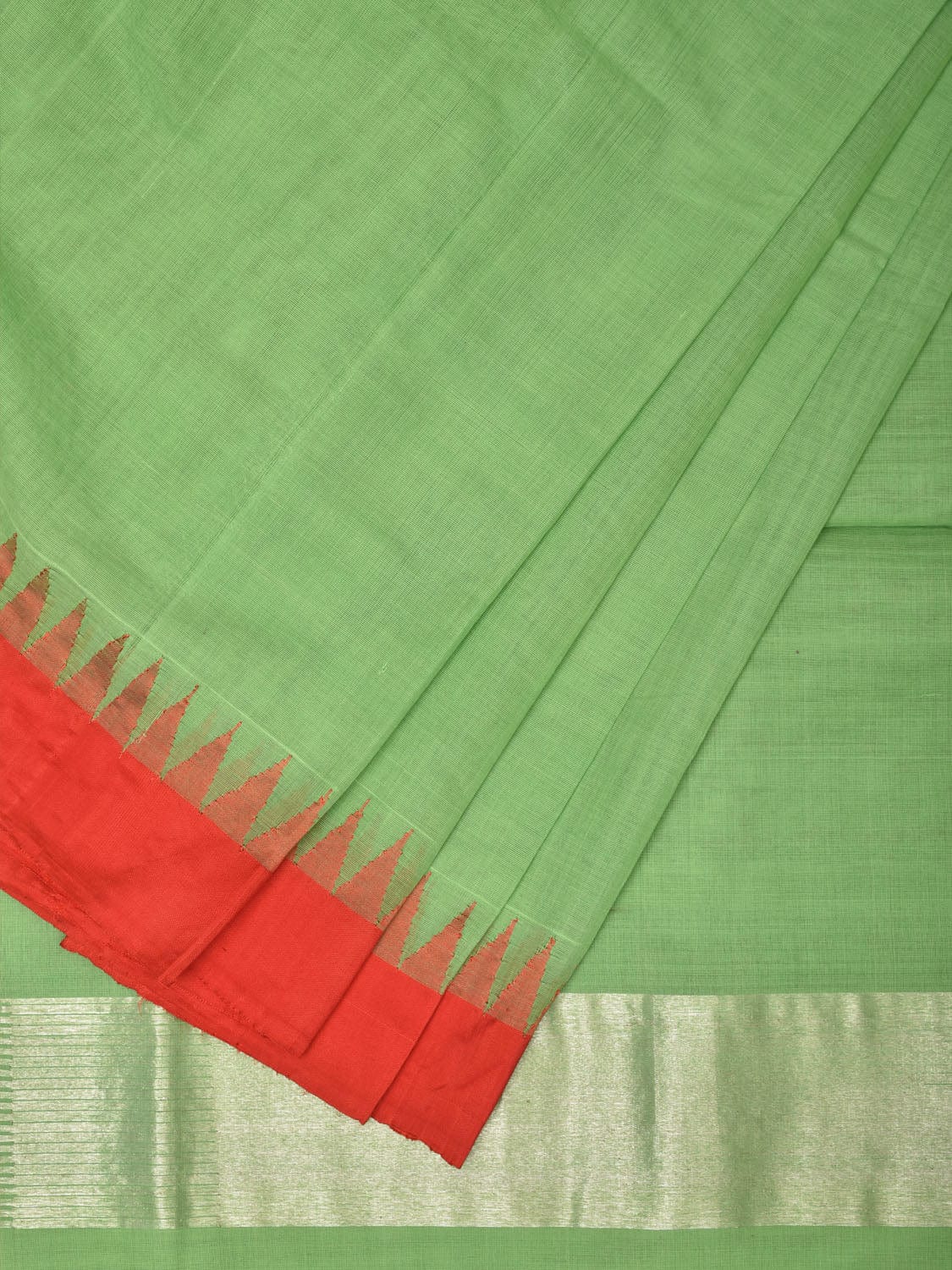 Light Green Khadi Cotton Handloom Plain Saree with Temple Border ...