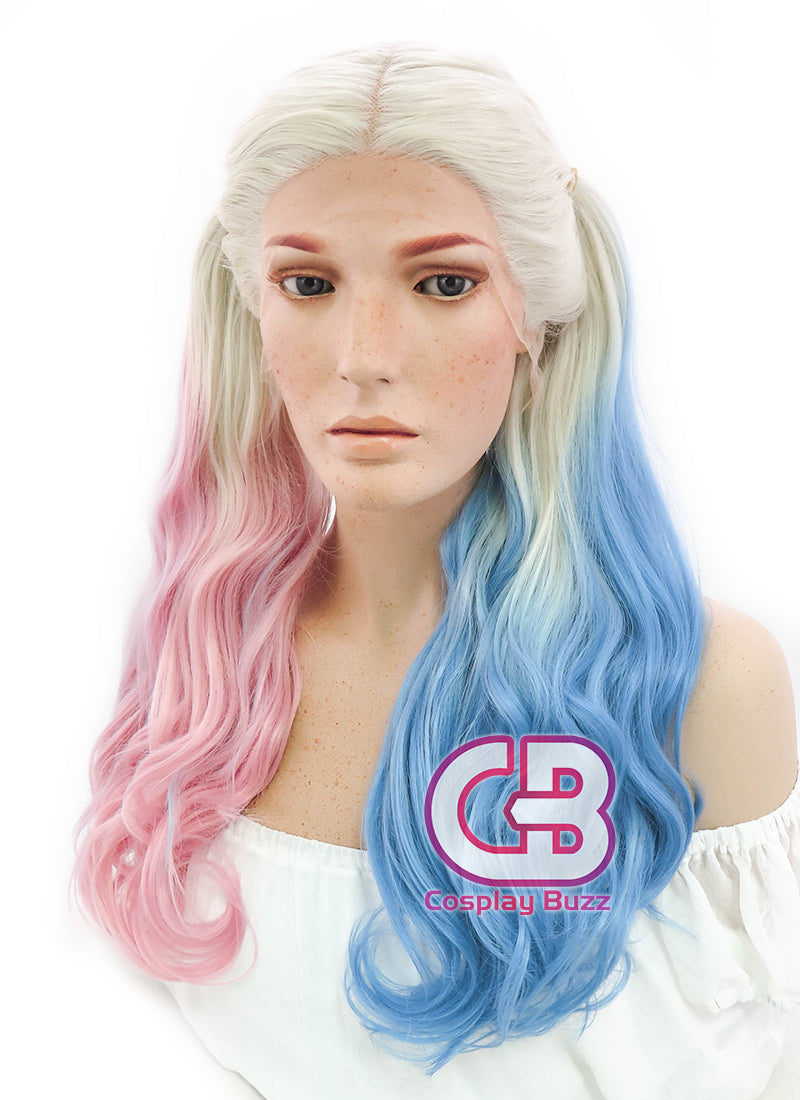 Suicide Squad Harley Quinn Long Blonde Pink Blue Lace Front Synthetic