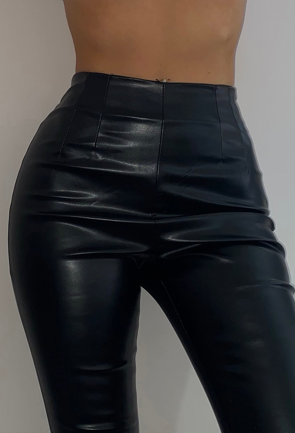 Faux Leather Split Trousers in Black