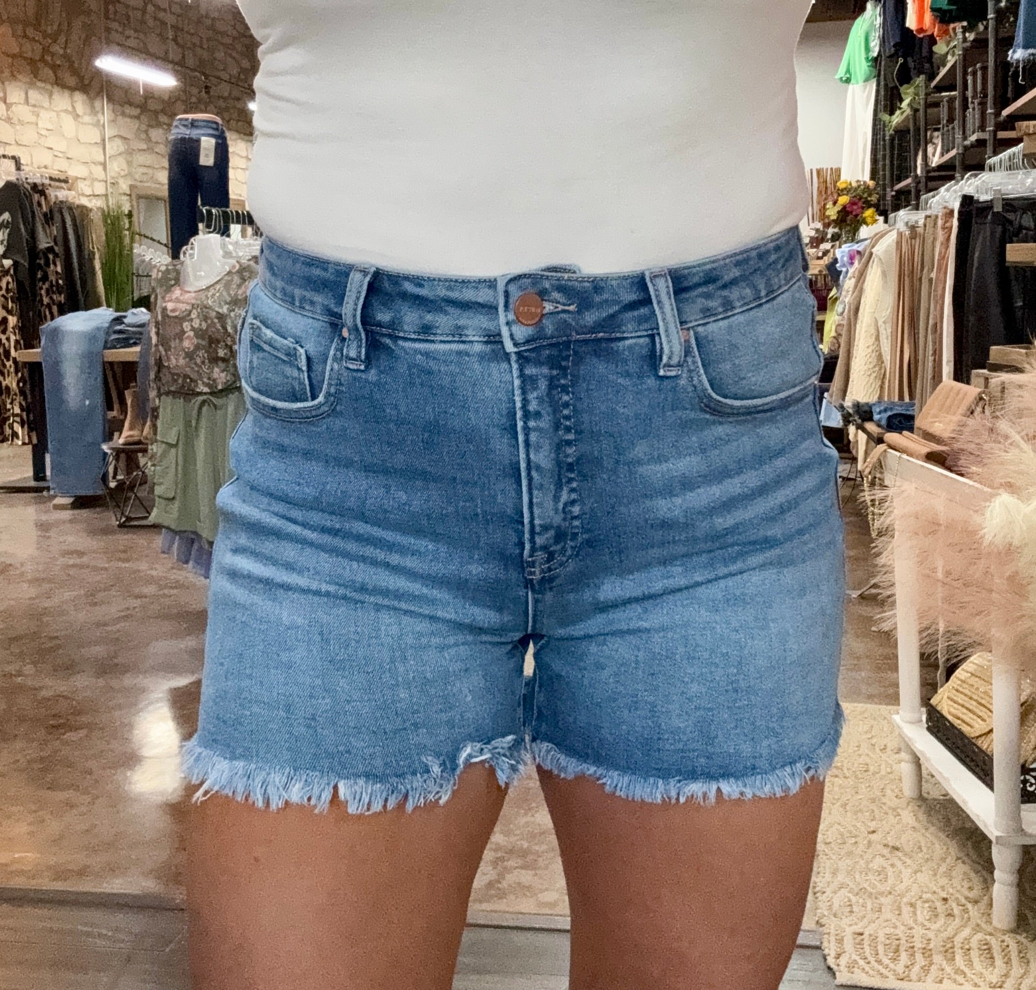 High Rise Fray Hem Shorts