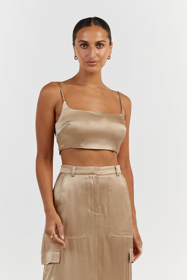 CHARLI GOLD SATIN CROP TOP