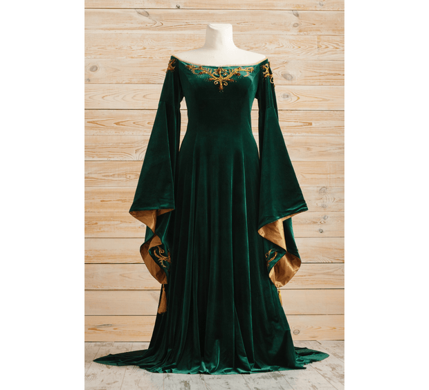 Green velvet fantasy elven wedding dress | Dress Art Mystery