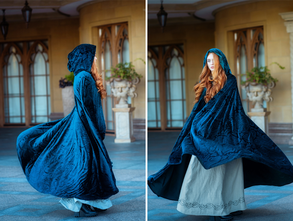 Navy Blue Cape Coat Women's Hooded Cloak Blue Hooded 