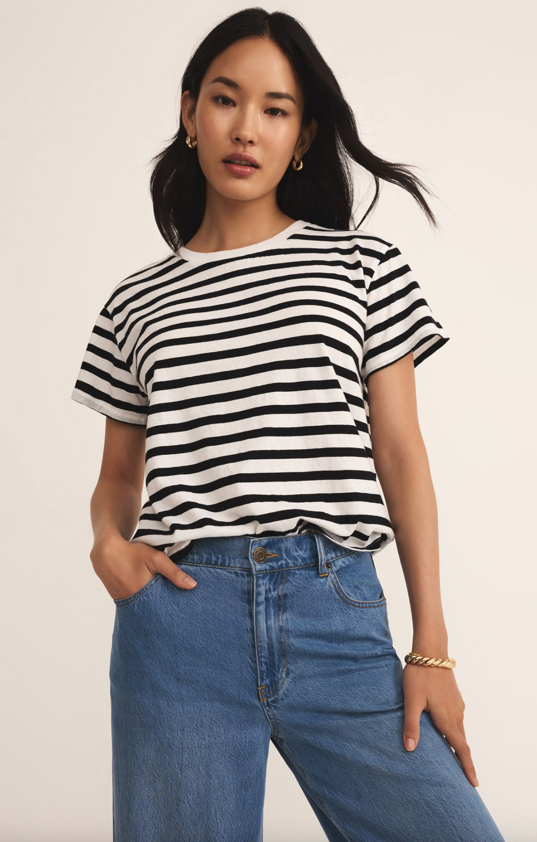 Z-Supply Go To Stripe Tee - BLACK