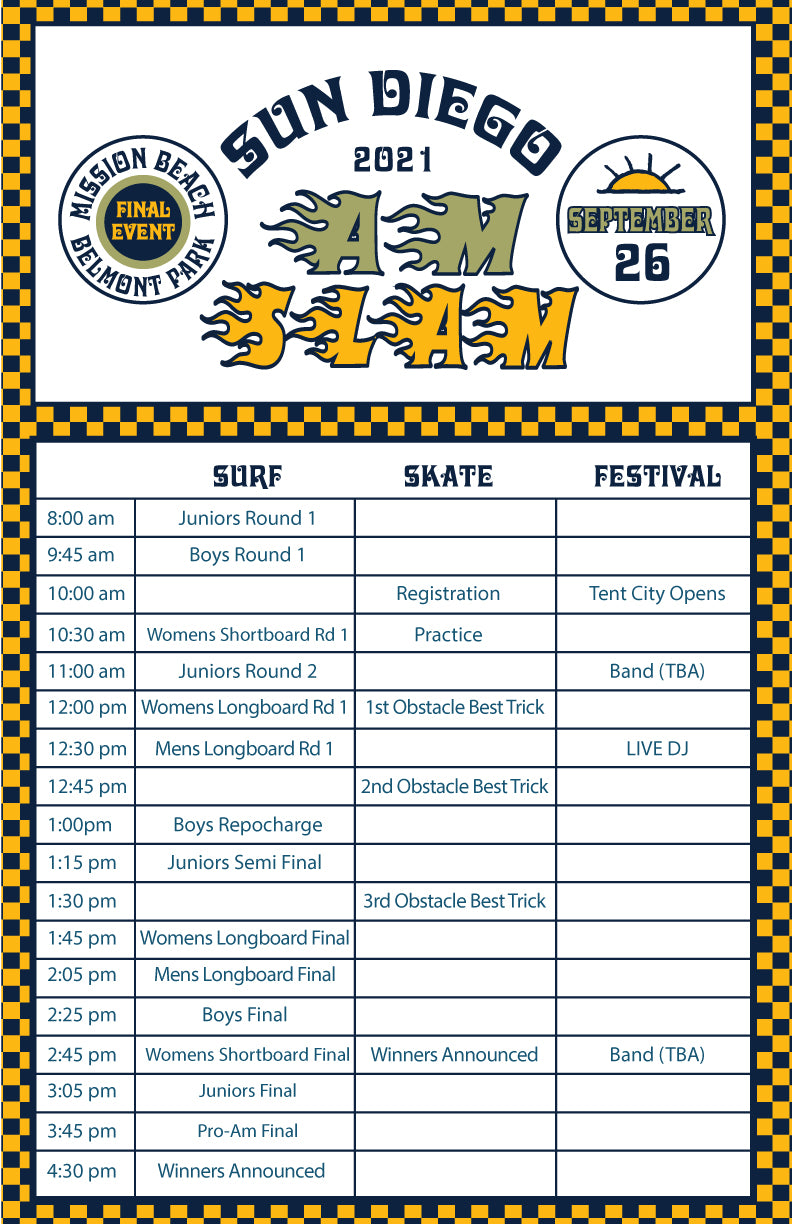 Sun Diego 2021 Am Slam Finale at Belmont Park Schedule