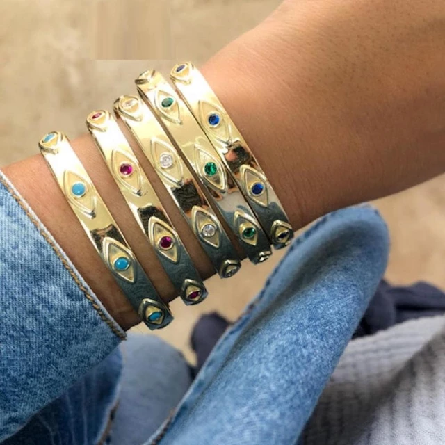 Golden Drop Earring Gold Plated Evil Eye Cuff Bracelets