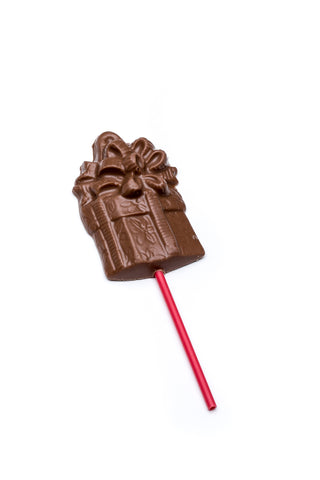 milk chocolate lollipop present shape holiday chocolate stefanelii's candies