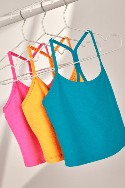 crop tank in the colors blue, orange and pink