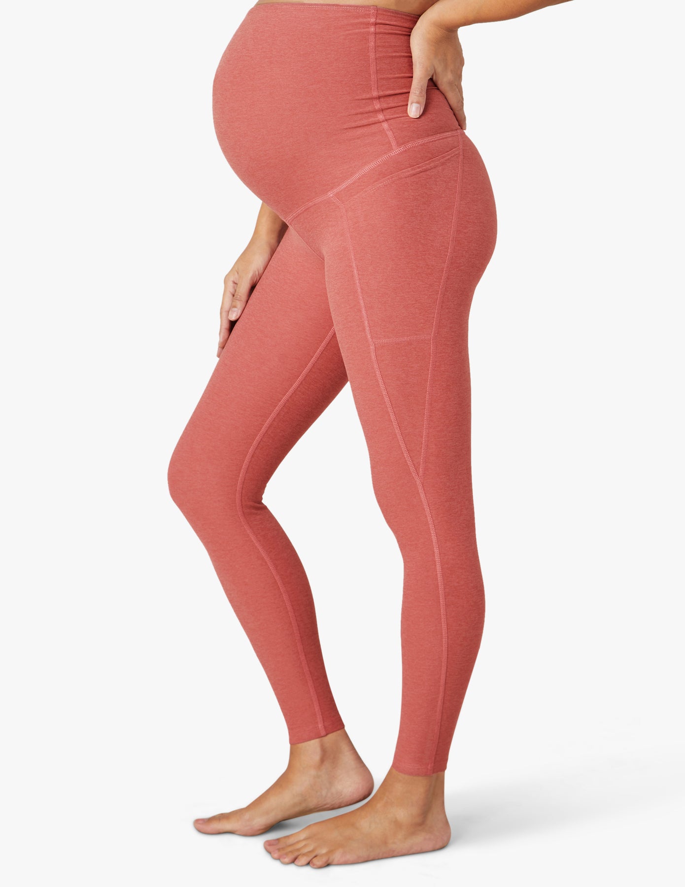 High Waisted Red Pregnancy Leggings with Pockets