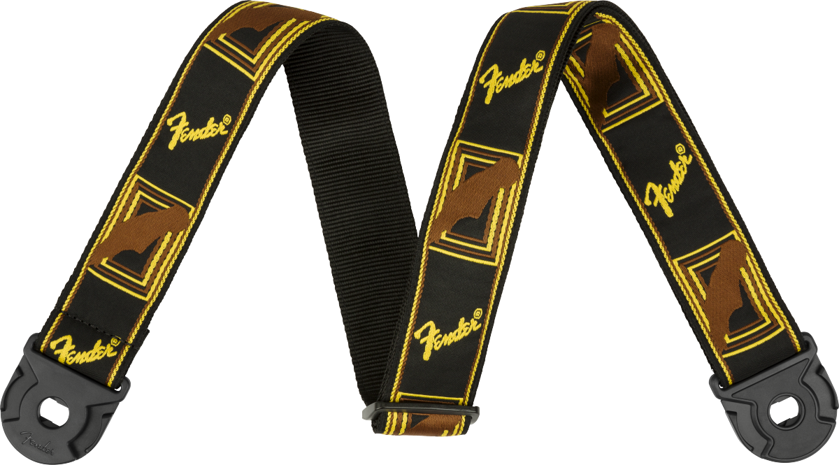 FENDER LEGACY MONOGRAM STRAP, BLACK/YELLOW/BROWN - Willcutt Guitars