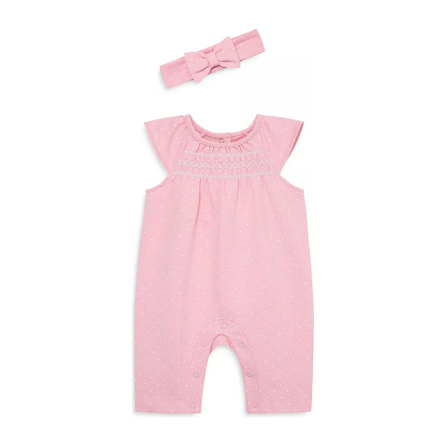 Dot Smocked Jumpsuit & Bow Headband