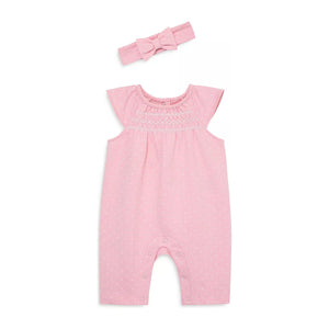 Dot Smocked Jumpsuit & Bow Headband - PEEK A BOO