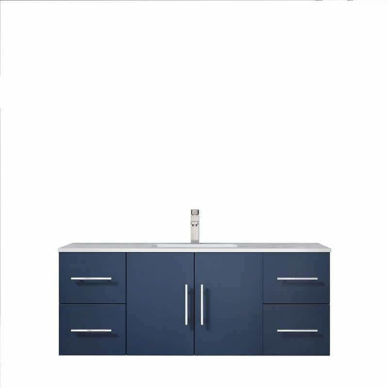 Lexora Geneva 48&quot; Navy Blue Single Vanity, White Carrara Marble Top, White Square Sink and no Mirror