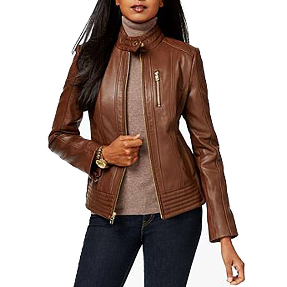 MICHAEL KORS Women's Snap-Collar Moto Leather Jacket – Zooloo Leather