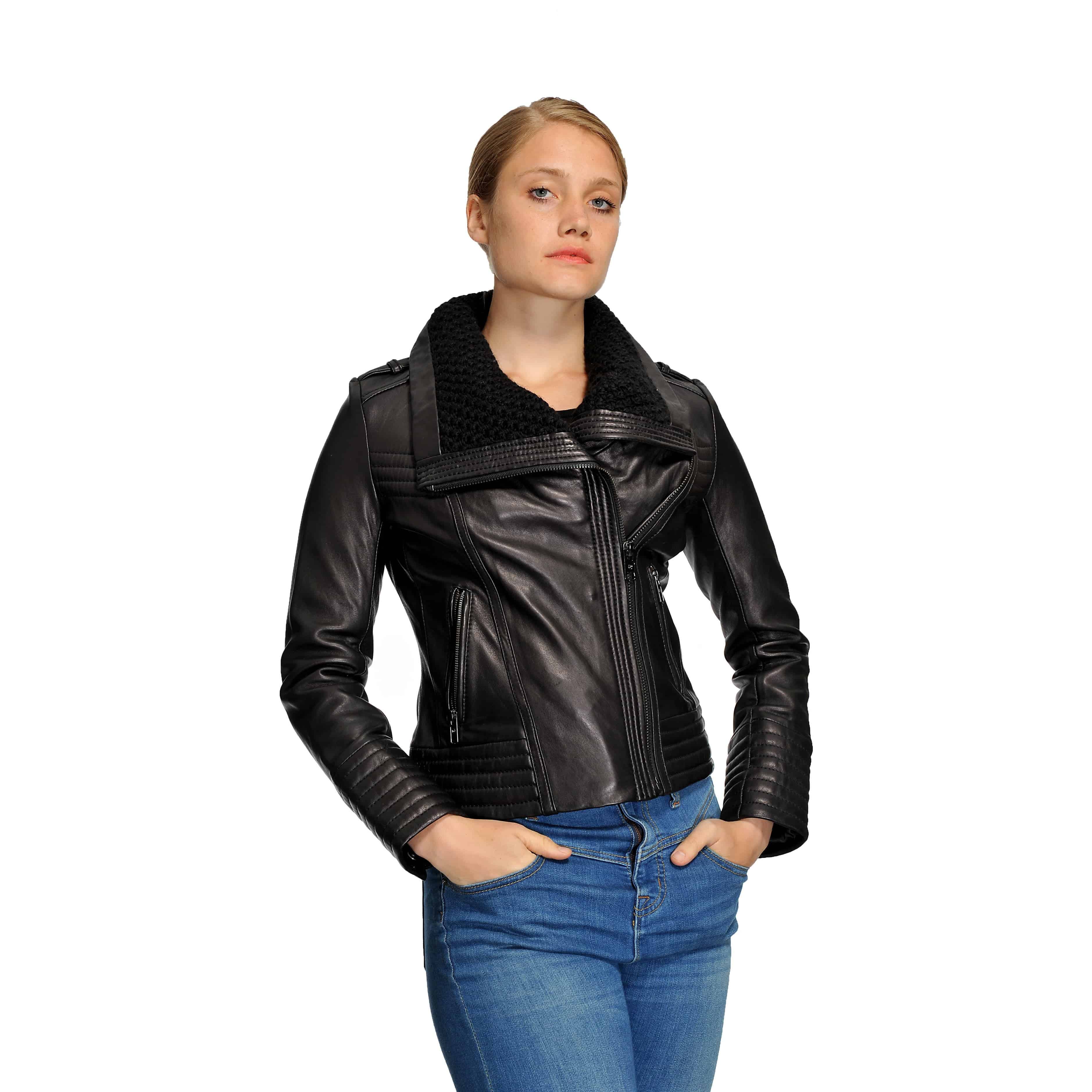 Michael Kors Women's Knit Collar Moto Leather Jacket – Zooloo Leather