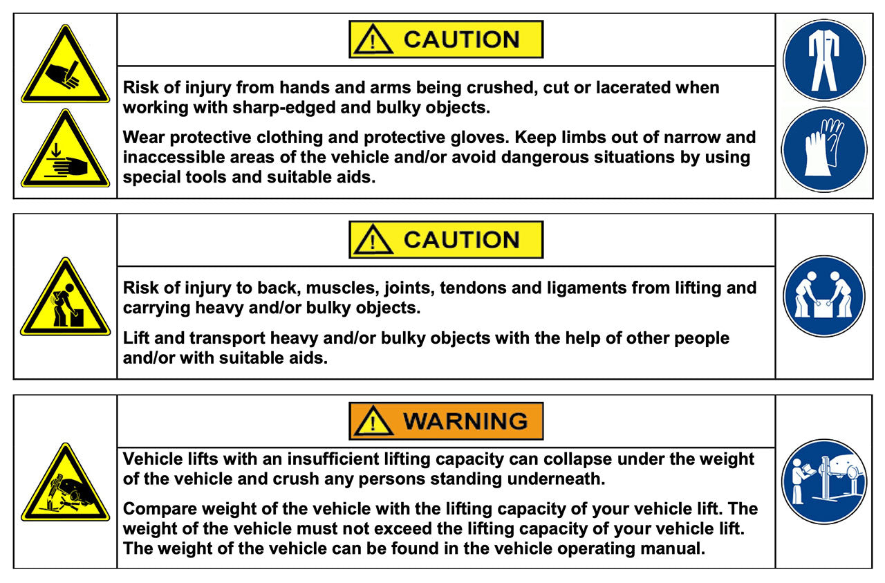 Vehicle Lifts Warning Labels