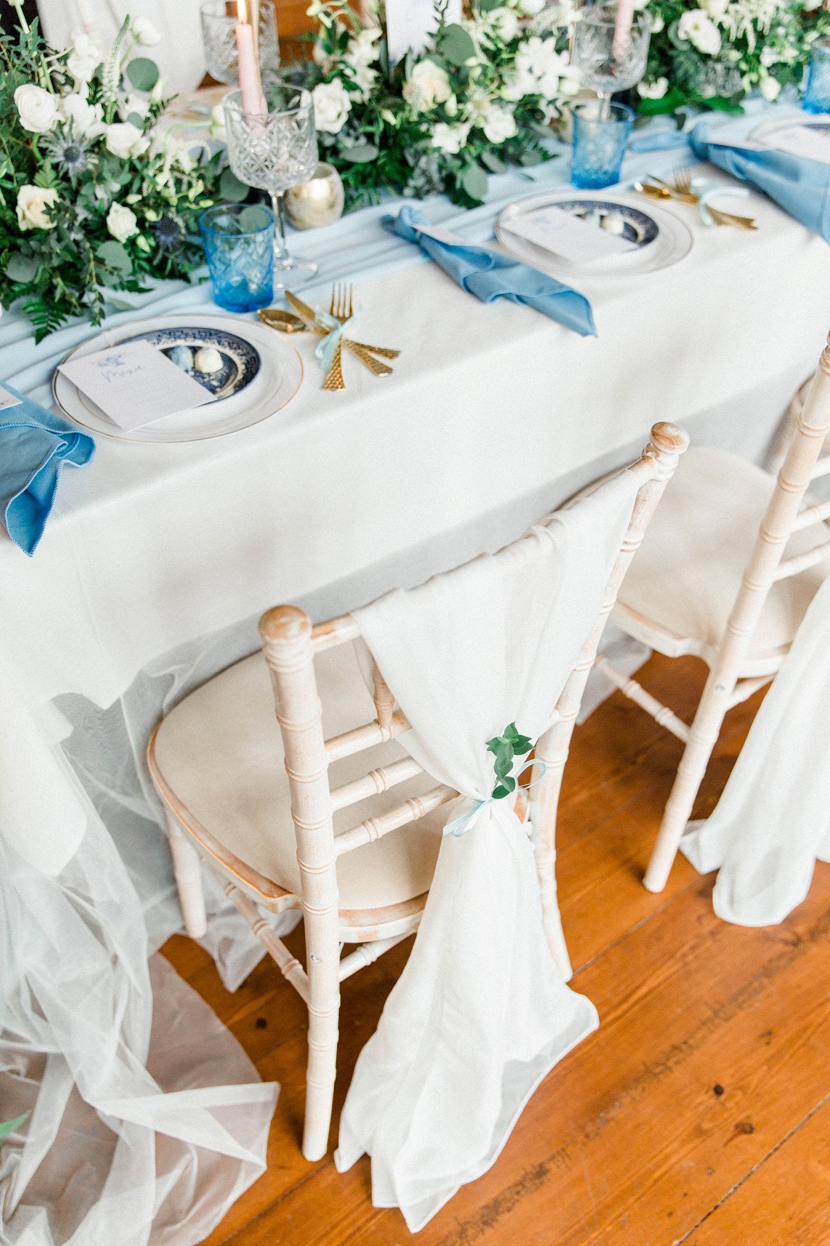 Dusky Blue Wedding Stationery and dinner menus at Thicket Priory