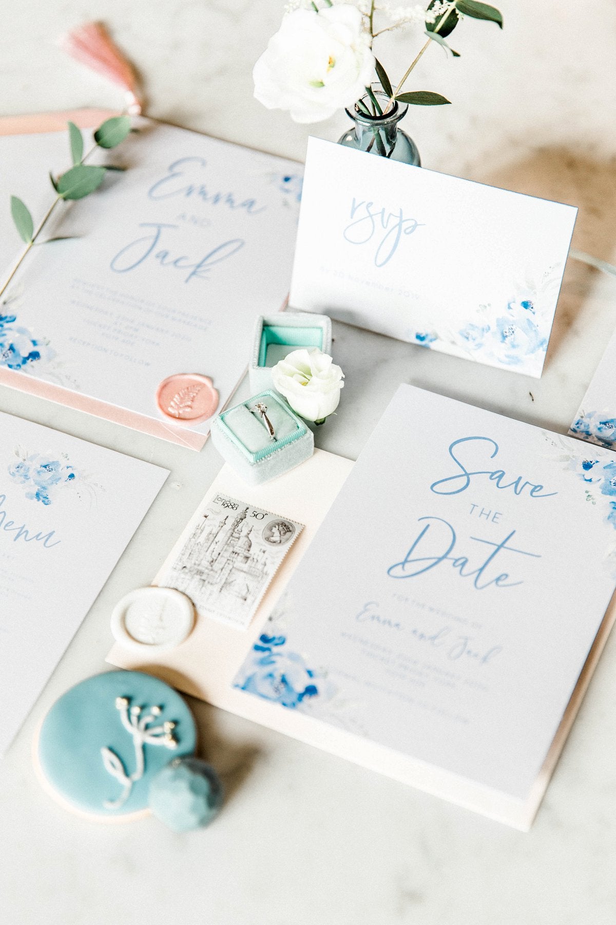 Dusky Blue Wedding Stationery Set made by Make Me Digital