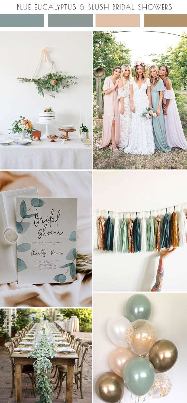 Elegant Blue and Blush Eucalyptus Bridal Shower Inspiration Board