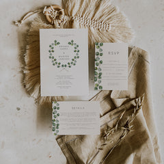 Elegant watercolour eucalyptus silver dollar wedding invitation suite