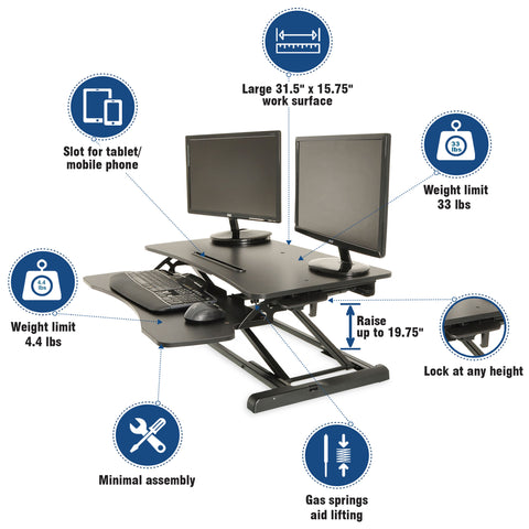 Desktop Tabletop Standing Desk Adjustable Height Sit To Stand