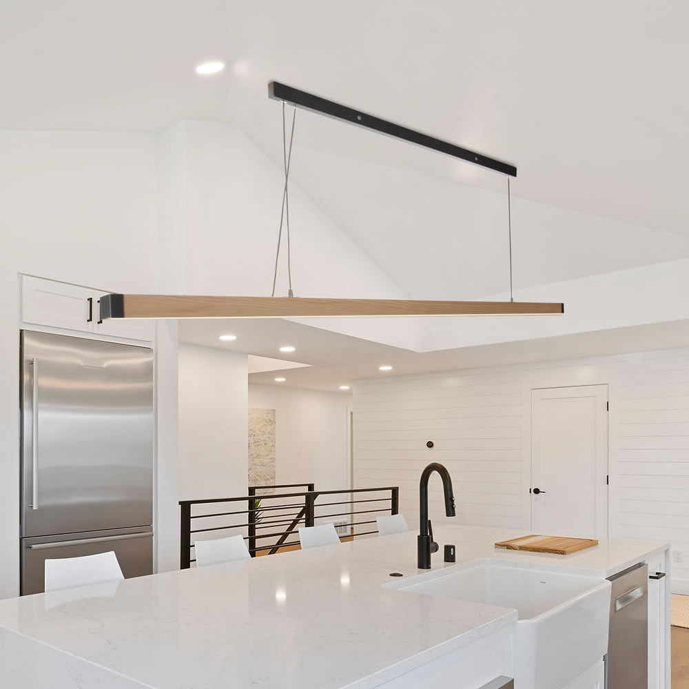 Zenvida 1 Light LED Modern Kitchen Island Linear 465 Pendant Wood Me RoadBikeOutlet