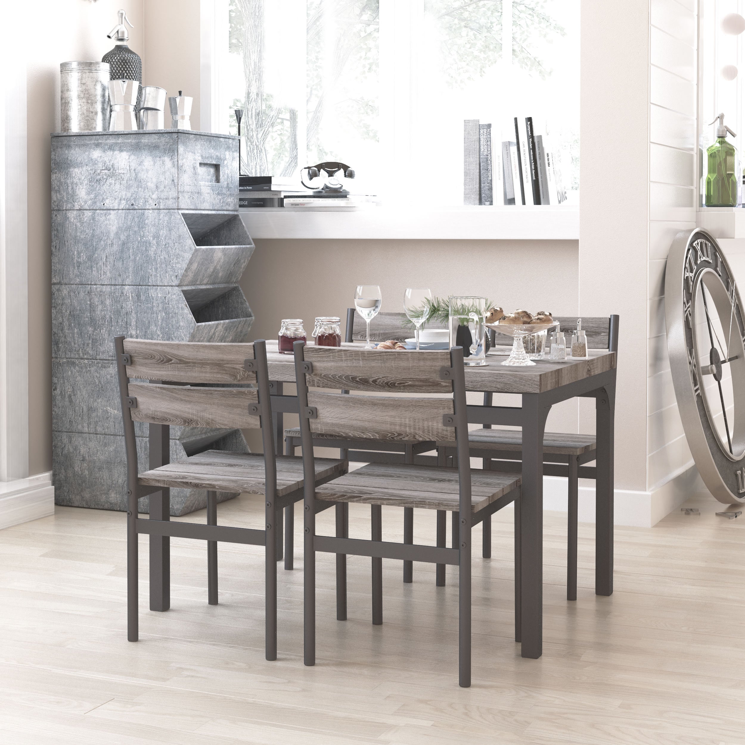 Zenvida 5 Piece Dining Set Rustic Grey Wooden Kitchen Table And 4 Chai Roadbikeoutlet