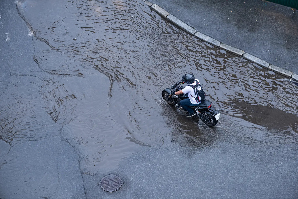 Motorcycle on wet road