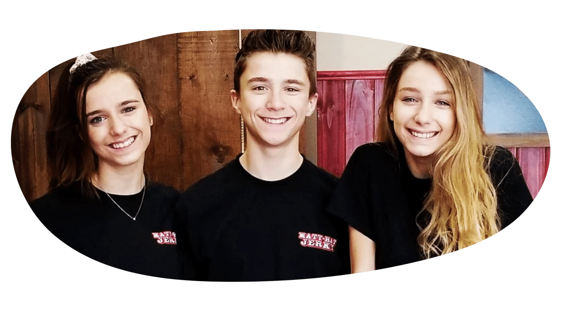 The founder of Matt-Hat Jerky, Matt Kuplack with his sisters Kayla and Katrina posing for a picture.