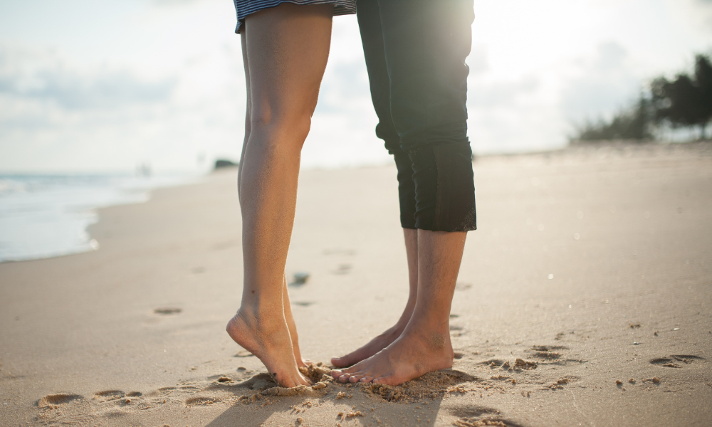 Couples feet on beach