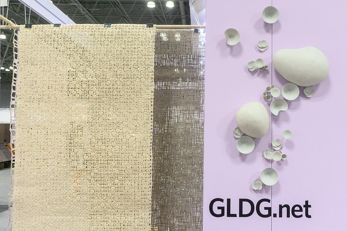 Hanging handmade art paper by Gold Leaf Design Group at BDNY 2022