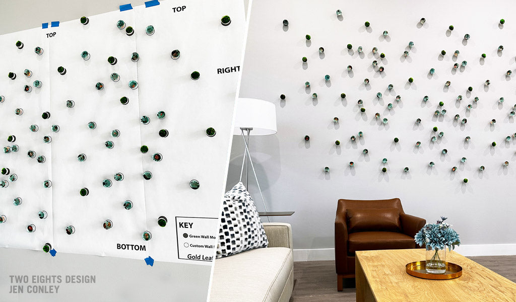 Two images showing planning/installation of a Wall Play installation in a senior living facility.