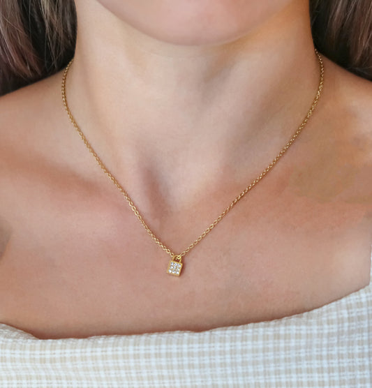 Tiny Gold Padlock Heart Necklace