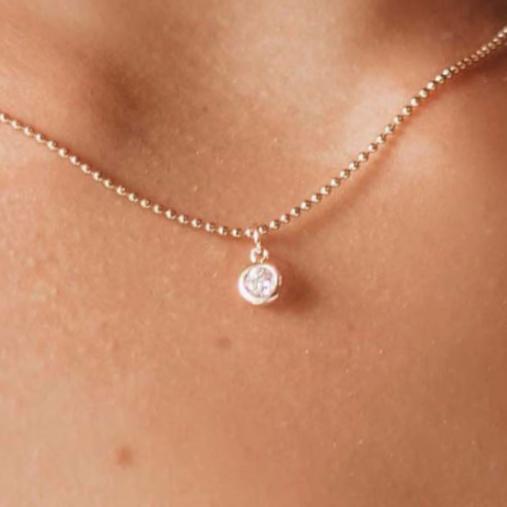 Tiny CZ Solitaire Necklace • Tiny Diamond Choker - Anya Collection