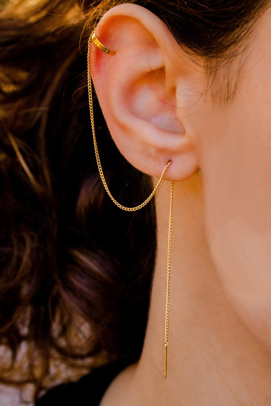 Gold Ear Cuff, Ear Cuff and Stud Chain Conch Cuff – AMYO Jewelry