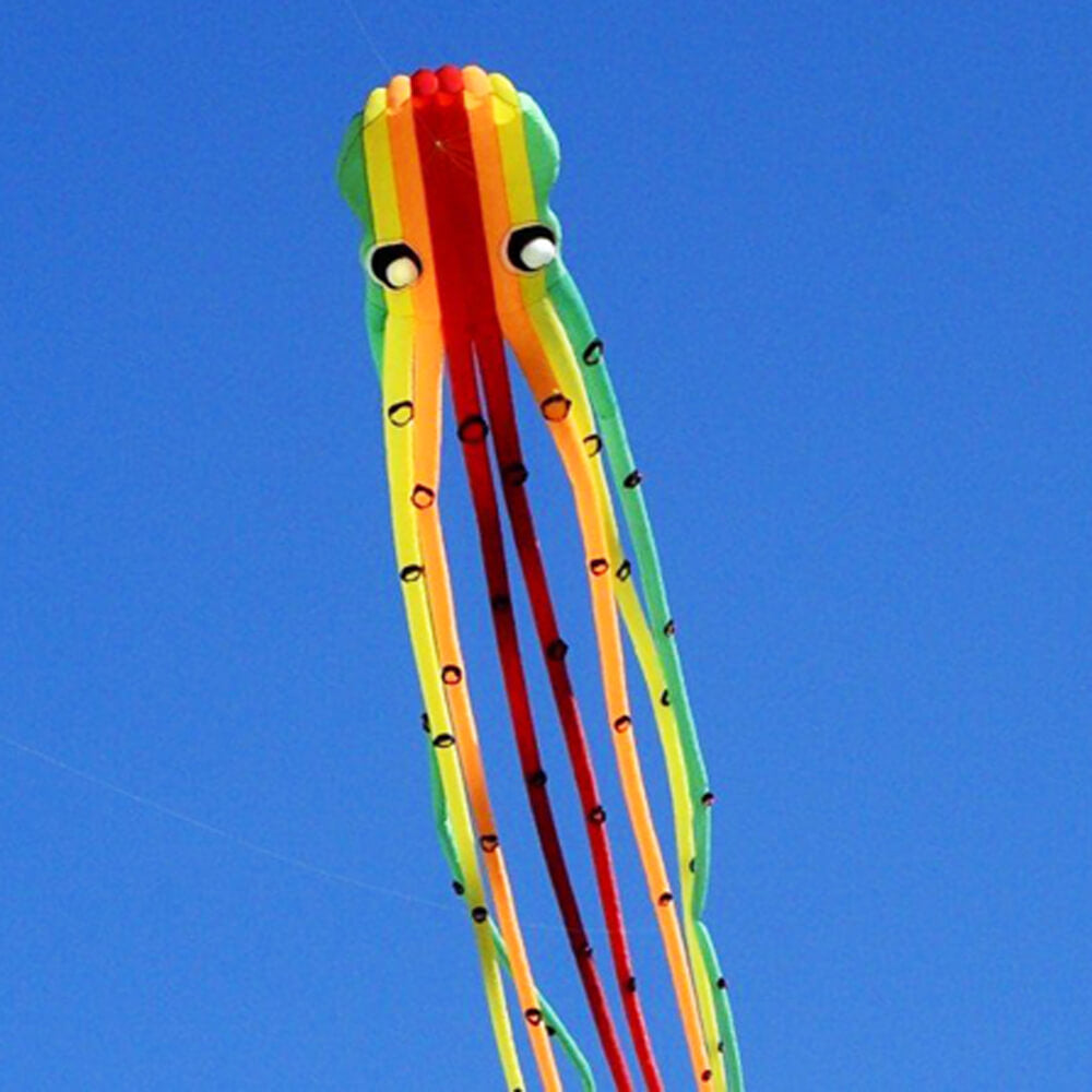 Large Gradient Rainbow 3D 75ft Tube-Shaped Parafoil Octopus Kite