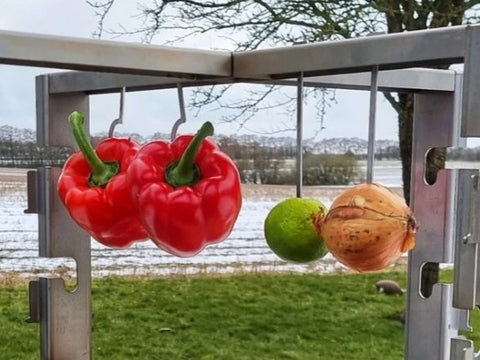 pesto rød peberfrugt på bålgrill