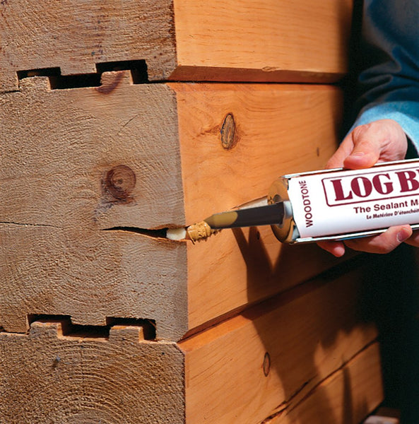 sashco log builder log wood caulk caulking sealant tube pail bucket tan woodtone dark brown colors sample card