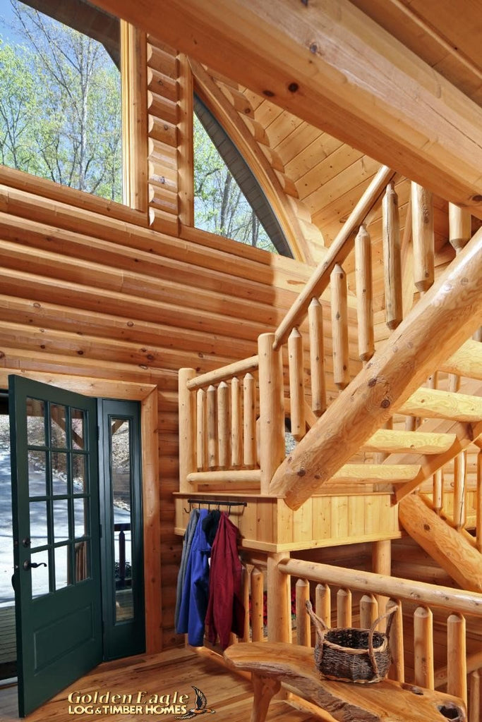 Golden Eagle Log Homes Round Half Log Stairs System