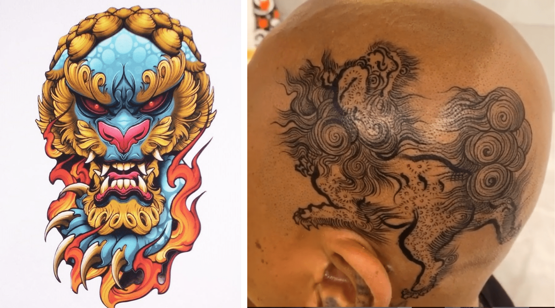 tatouage lion chinois
