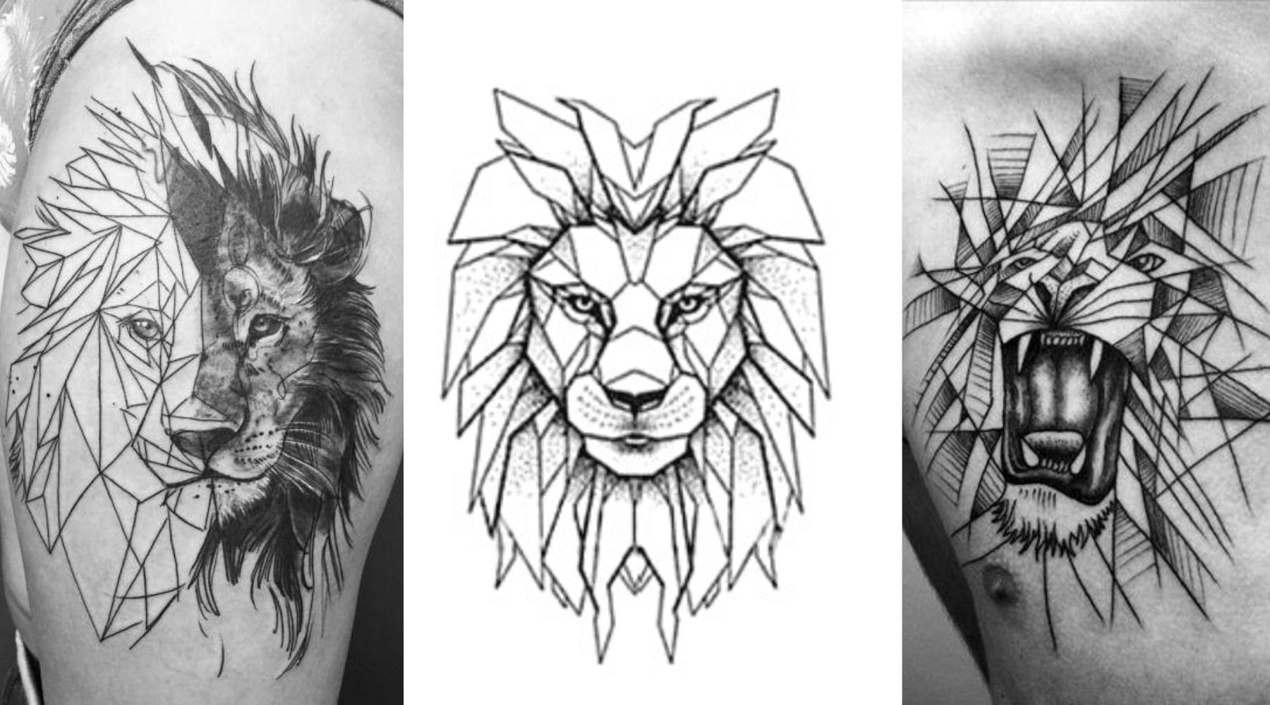 Tatouage lion géométrique.